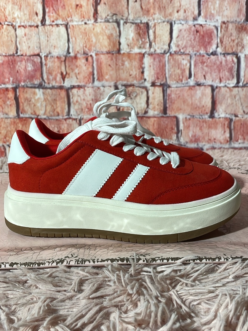 Project Cloud Red Platform Suede Low-Top Sneakers with White Stripes